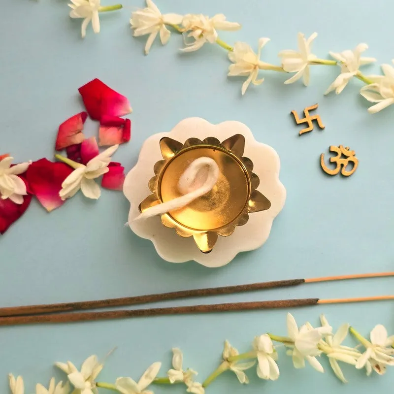 Petal Glow Diya with Marble Base media 1