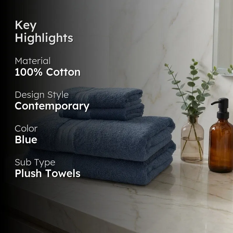 PlushAura Cotton Towel Sets (Navy) - Set of Four media 2