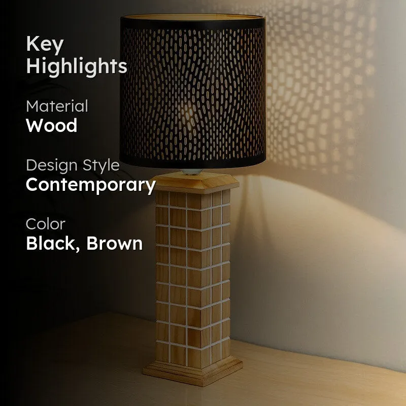 LumiAura Modern Wooden Table Lamp - Black,Brown media 2