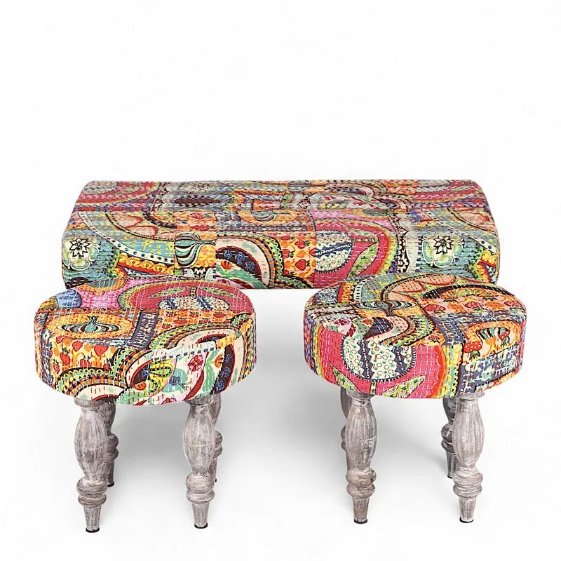 Dervon Sheesham Wooden Bench with Stools (Multicolor) - Three Piece Set media 3