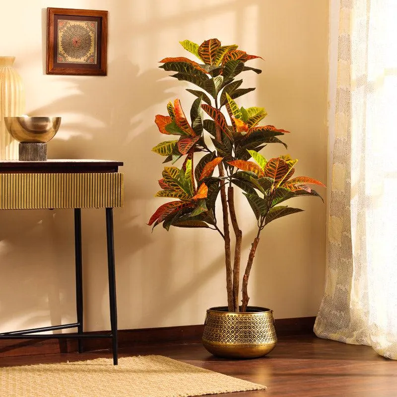 Artificial Realistic Croton Plant With Black Plastic Pot - 3.9 Feet media 7