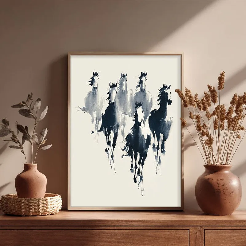 Rustic Horse Family Wall Painting With Brown Frame media 5