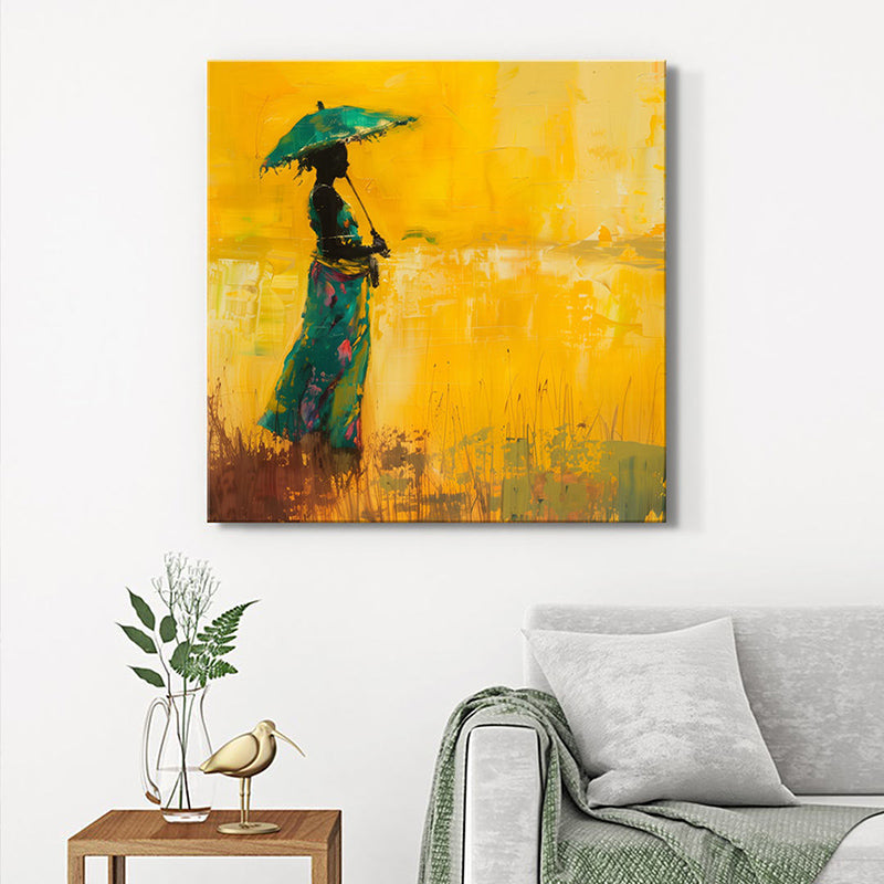 Lady With Umbrella Poly Canvas Wall Painting