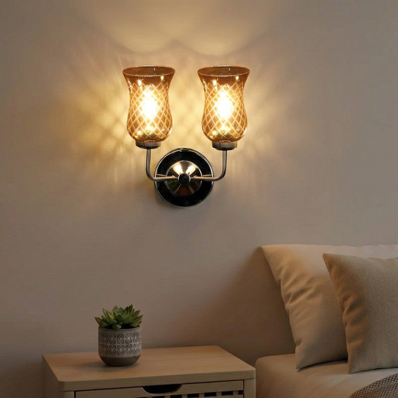 Honey Glow Silver Base Decorative Glass Wall Lamp