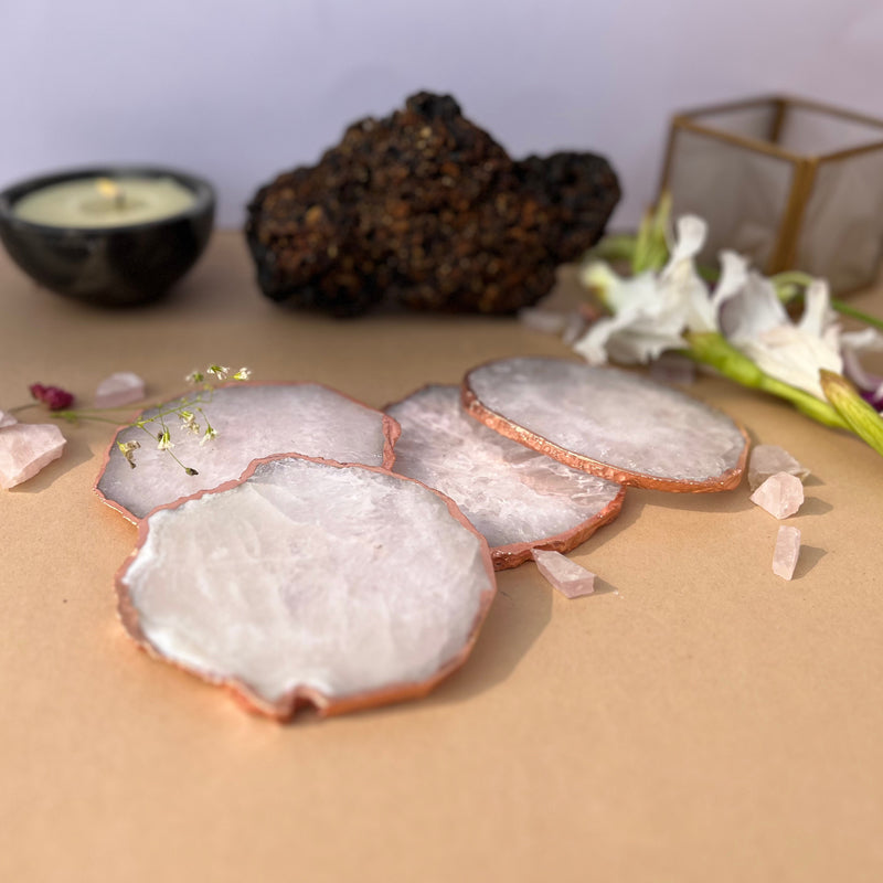Suzzaine Handcrafted Crystal Agate Coaster (White) - Set Of Four media 3