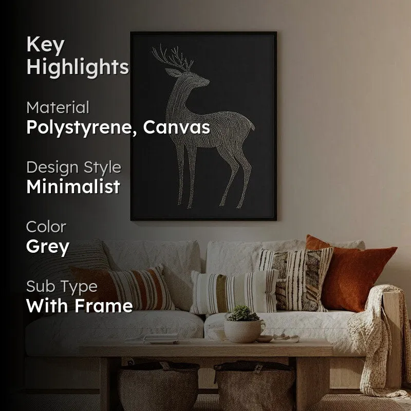 Majestic Deer Illustration Canvas Wall Painting With Black Frame media 2