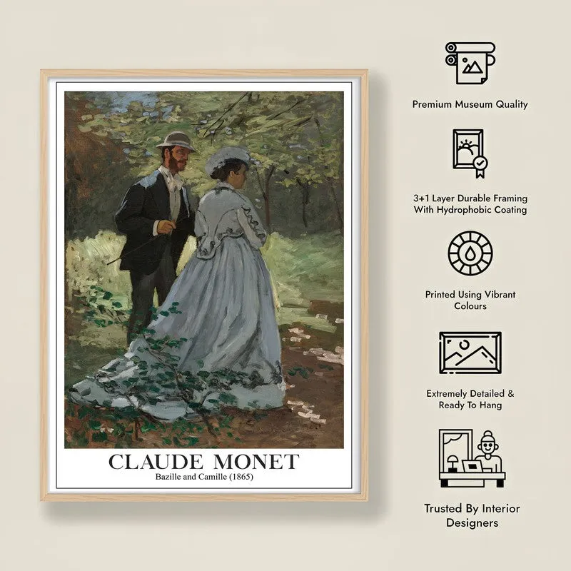 Bazille and Camille, 1865 - Claude Monet Archival Canvas Wall Art - Natural Brown Frame media 8