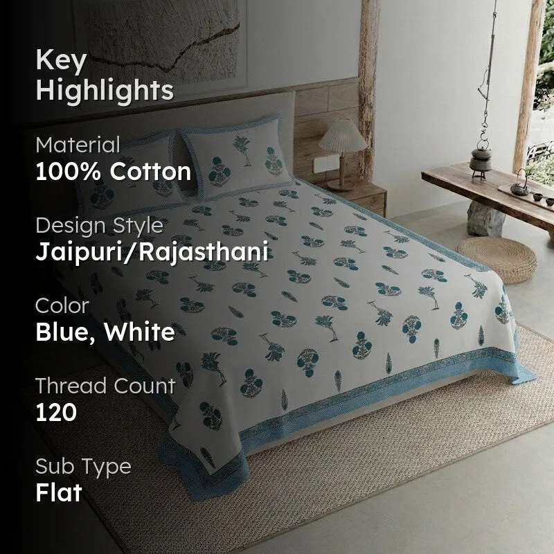 Ethnic Aura Cotton Bedsheet (Blue,White) - 120 TC media 2