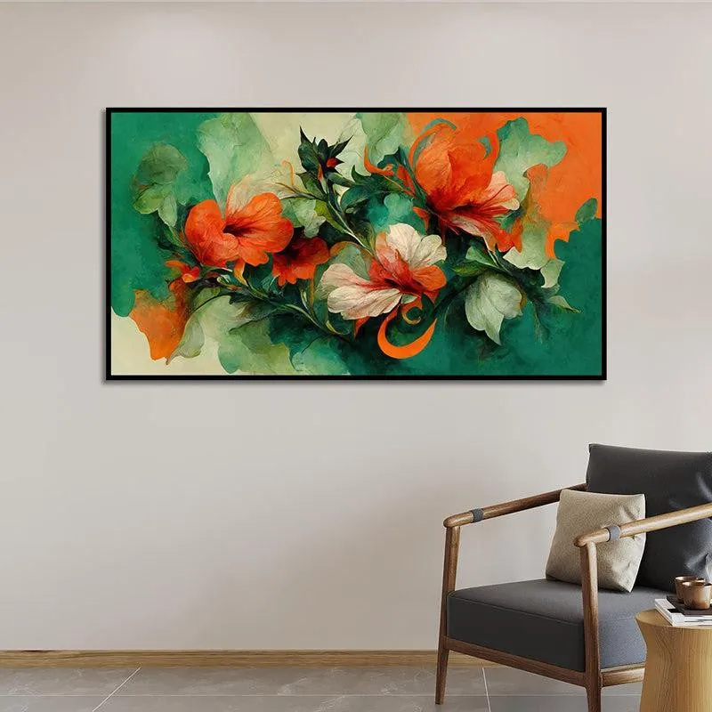 Verdant Flames Floral Canvas Wall Painting With Frame - Black media 5