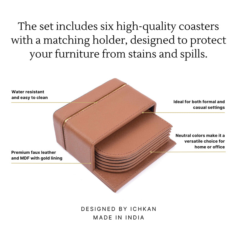 Ceastra Faux Leather Coaster (Brown) - Seven Piece Set media 5