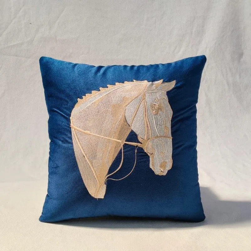 Equine Embroidered Cushion cover (Blue) - Set Of Two media 4