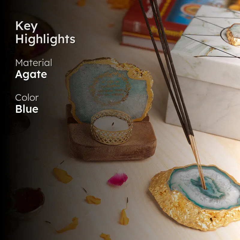 Chakra Glow Agate Tealight Holder With Incense Holder - Two Piece Set media 2