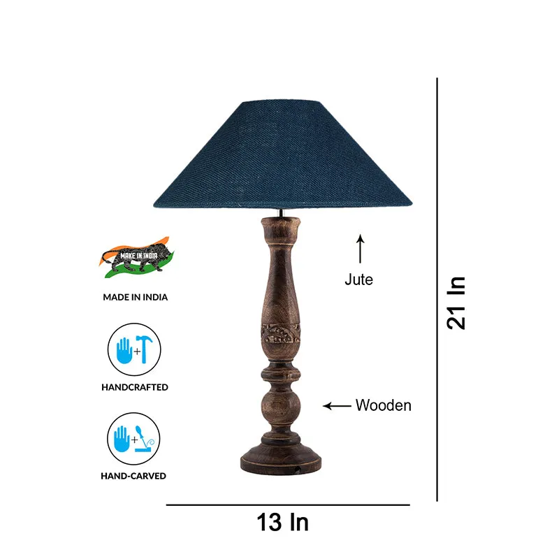 Nihara Wooden & Jute Table Lamp - Blue,Brown media 4