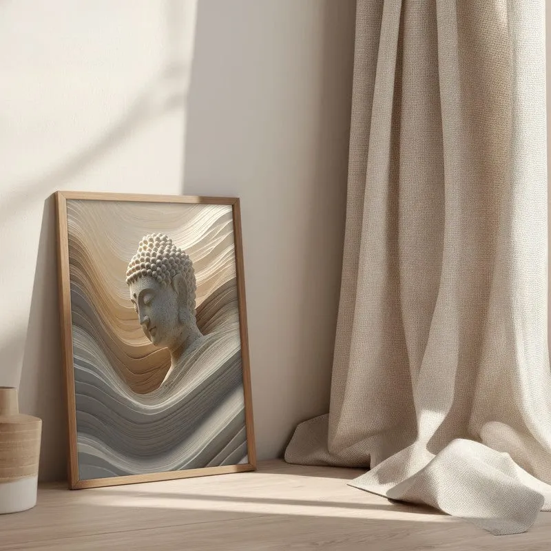 Aurum Buddha Archival Paper Wall Painting With Brown Frame media 3