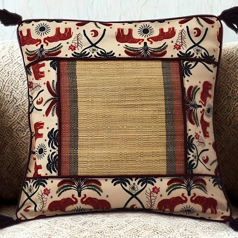 Cushaura Bamboo Cushion Covers - Beige,Red - 3