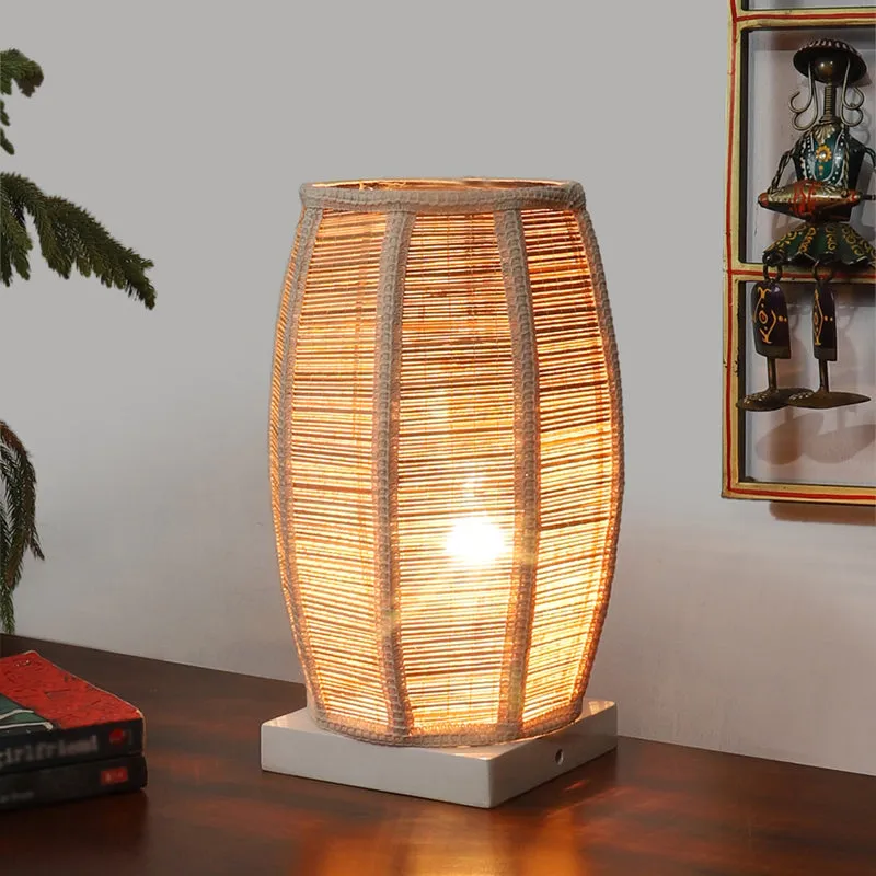 Dholak Edge Bamboo Table Lamp - White media 2