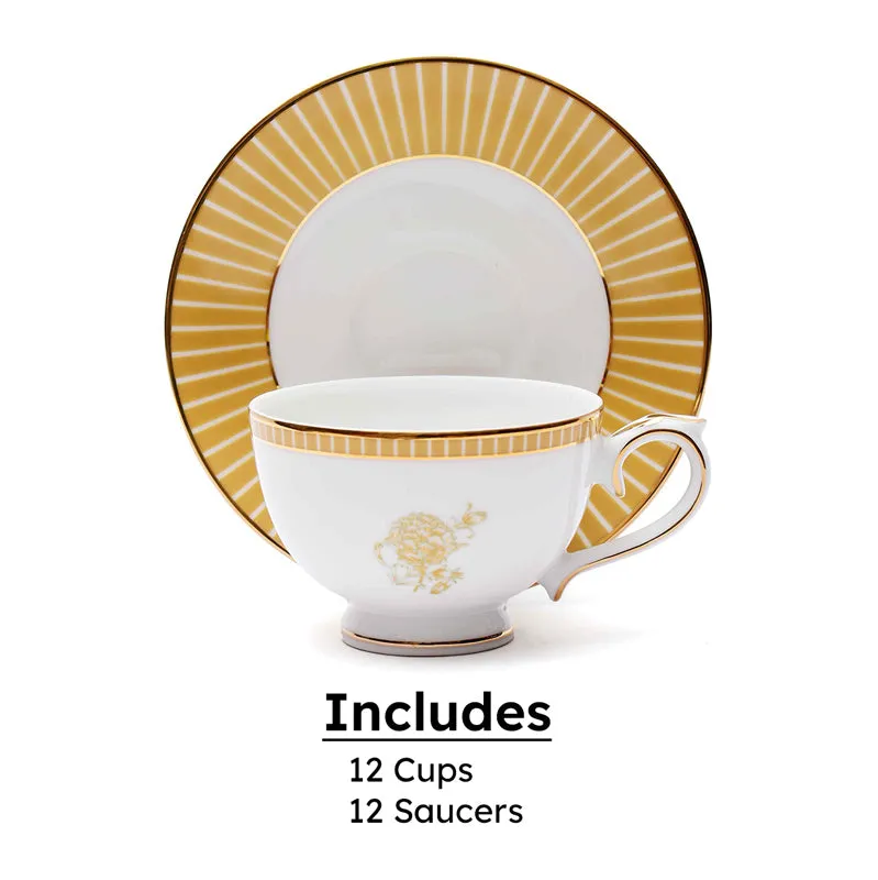Gilded Iris 24k Gold Brushed Porcelain Tea Cup & Saucer (300 mL) - Set of Six media 5
