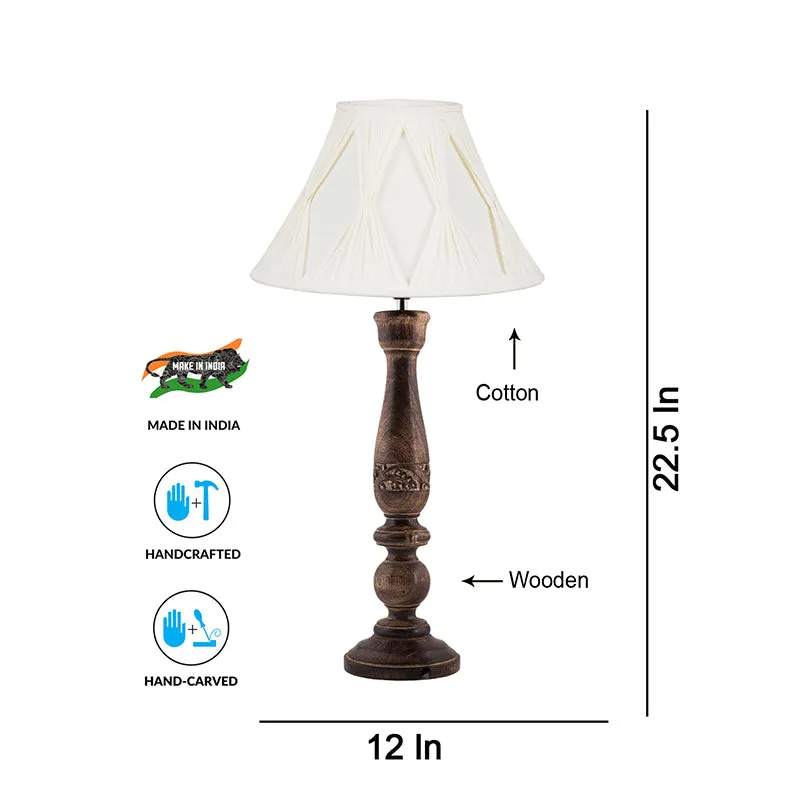 Nihara Glory Wooden Fabric Table Lamp - White,Brown media 4