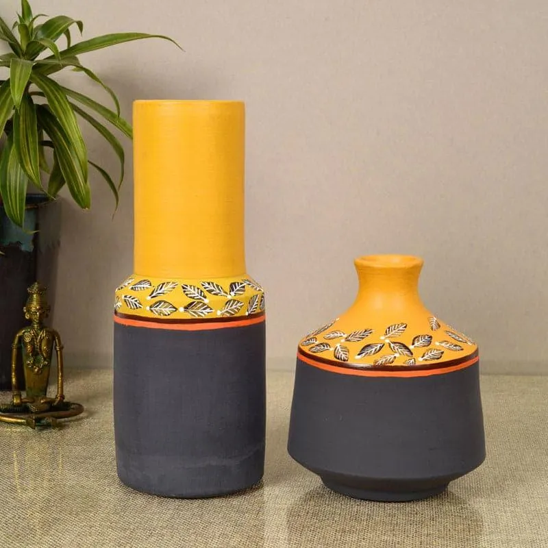 Amoli Tribal Terracotta Vase - Set Of Two media 1