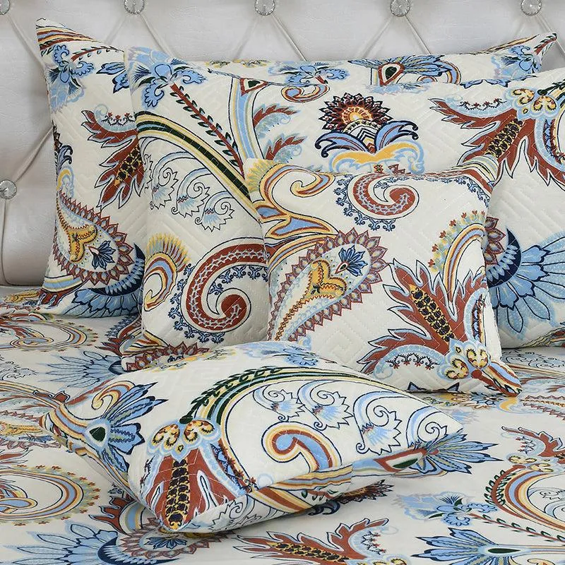 Rajput Weaves Ethnic Quilted Bedding Set (Off White & Blue) - Five Piece Set media 3