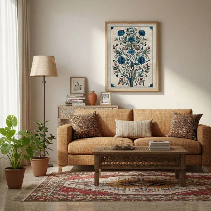 Floral Folk Art Canvas Wall Painting With Brown Frame media 3