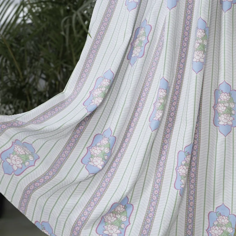 Tranquebar Home Blossom Path Cotton Curtains(Pink,Green) - Set Of Two media 1