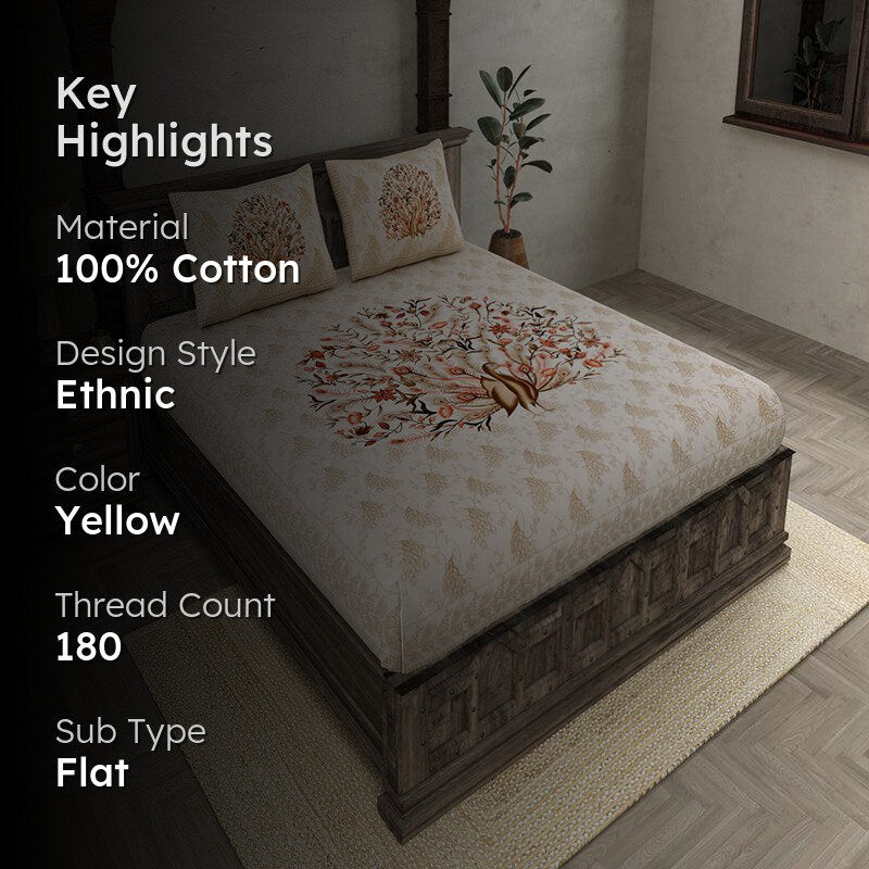 Navil Ethnic Cotton Bedsheet (Yellow) - 180 TC media 2