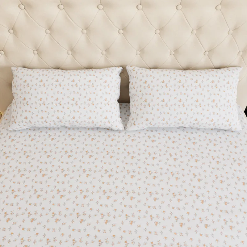 Wildflower Floral Cotton Bedsheet (Orange) - 180 TC media 5