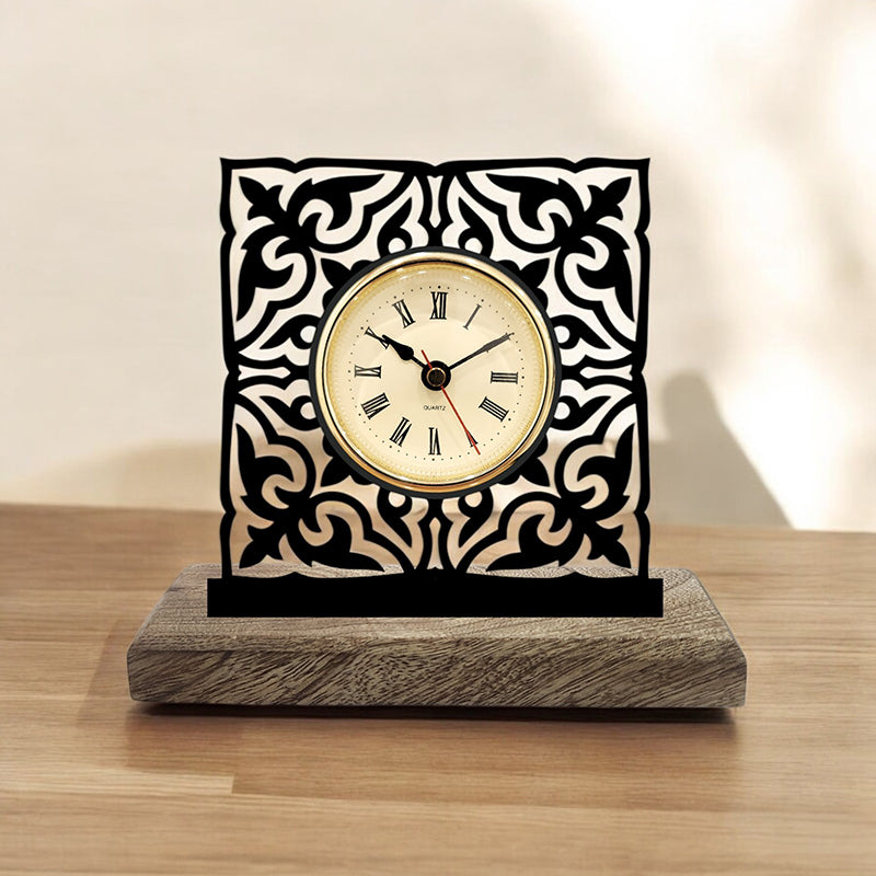 Mandala Square Analog Table Clock