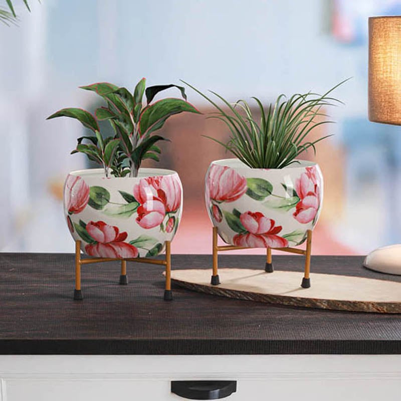 Lotus Bloom Handcrafted Planter With Stand - Four Piece Set media 6