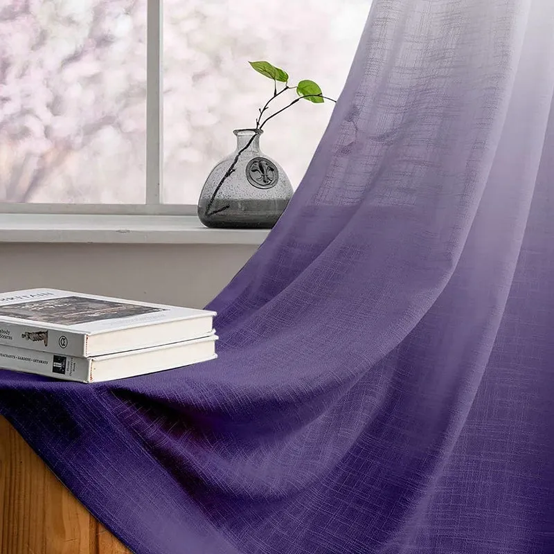 Ombrina Linen Texture Sheer Curtain (Violet) - Set Of Two media 3