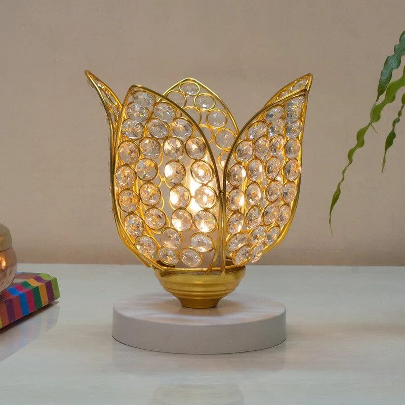 Floral Culture Metal Table Lamp - Gold,White media 6