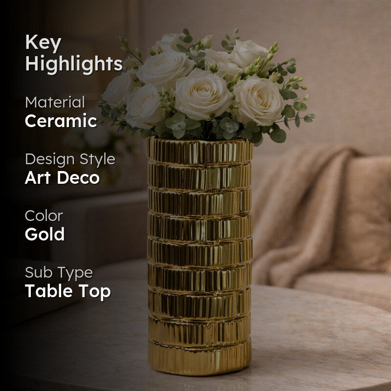 Gildora Tall Ceramic Vase - Gold media 2