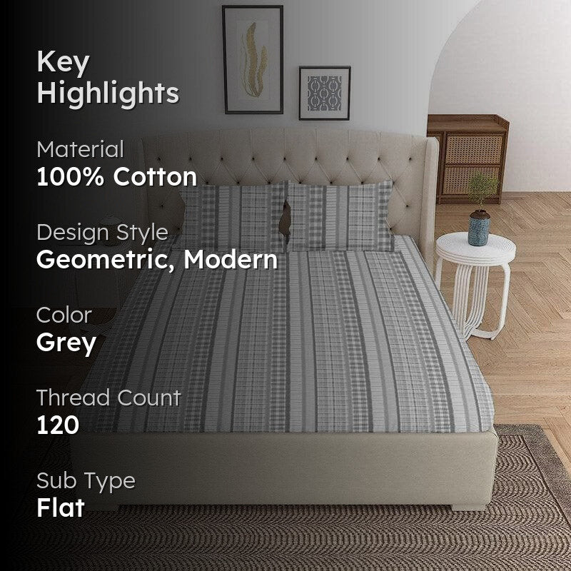 Vizag Modern Cotton Bedsheet (Grey) - 120 TC media 2