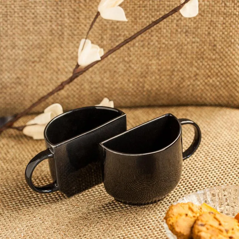The Better Half Ceramic Tea Cup (130 mL Each/Black) - Set of Two media 1