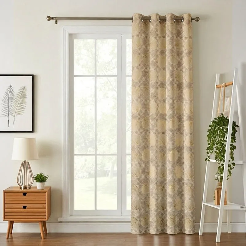 Glow Line Printed Velvet Curtain - Beige,Gold media 1