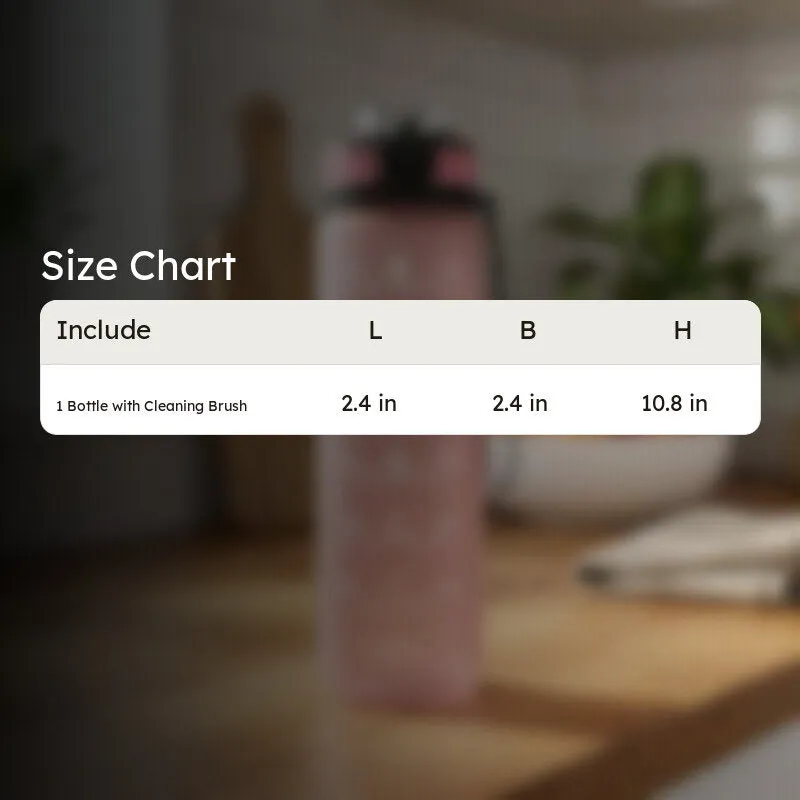Size chart for bottle with cleaning brush