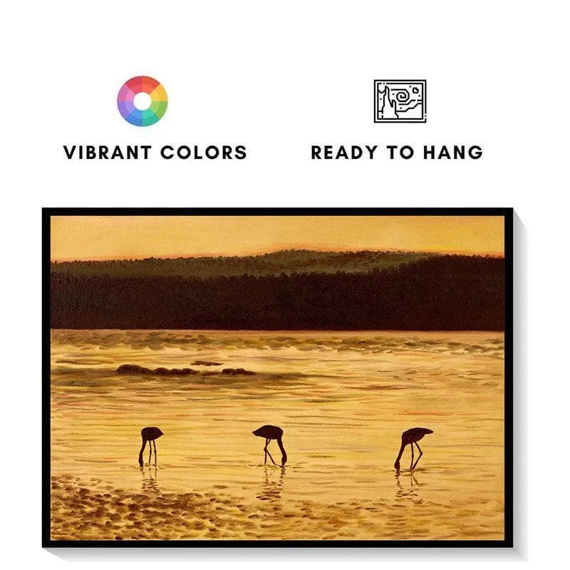 Flamingos And Nature Canvas Wall Painting - Black Frame media 4