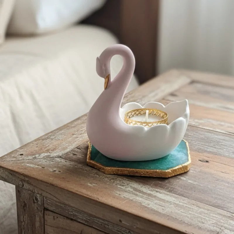 Swan Shaped Resin Tea Light Candle Holder - Green media 4