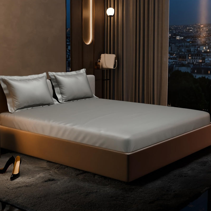 Purelle Satin Fitted Bedsheets (Silver) - 150 GSM