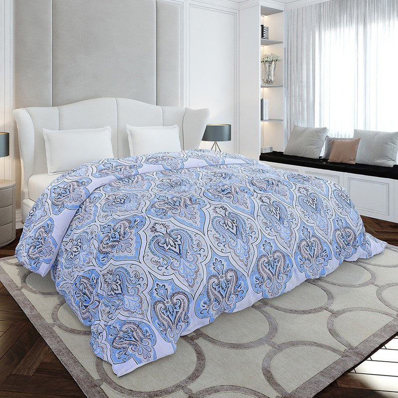 Monte Carlo Bloomen Ethnic Motif Polyester Reversible Dohar (Blue) - 210 GSM