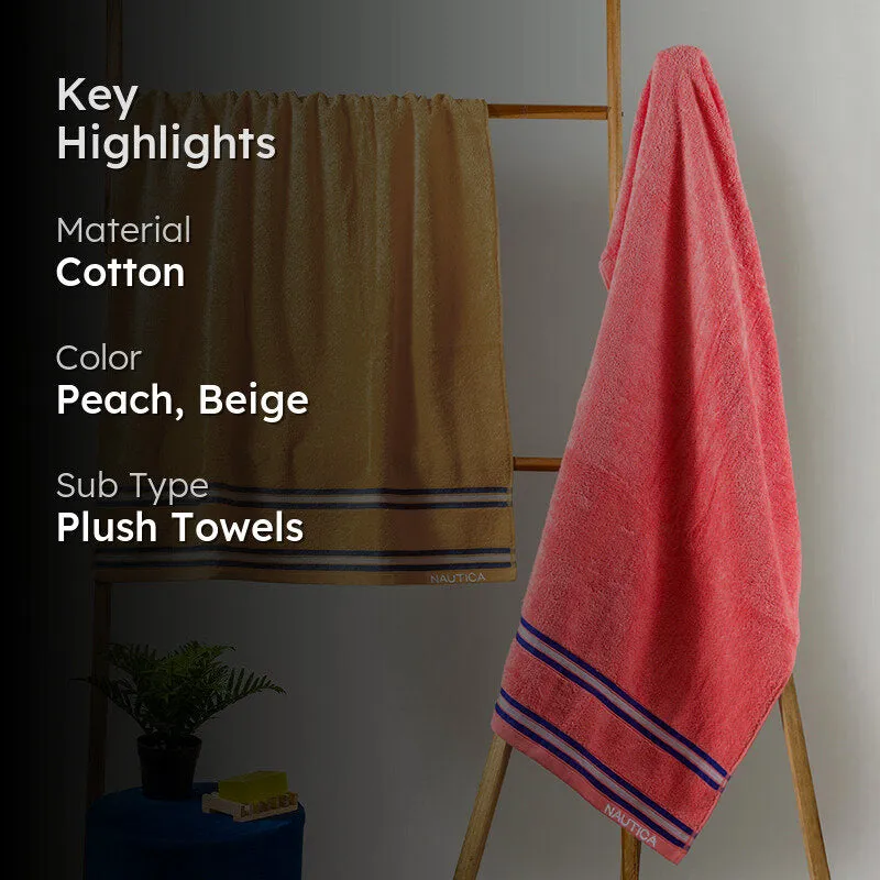 Nautica Dual Down Cotton Bath Towel (Beige & Coral) - Set Of Two media 2