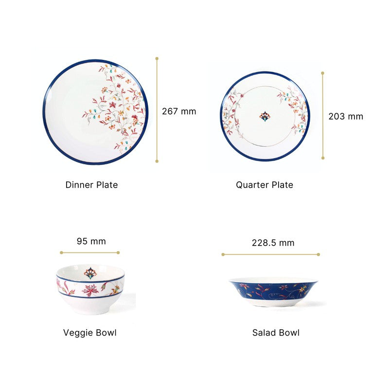 Classic Motif 24k Gold Brushed Dinner Set (White,Blue)- 27 Piece Set media 12