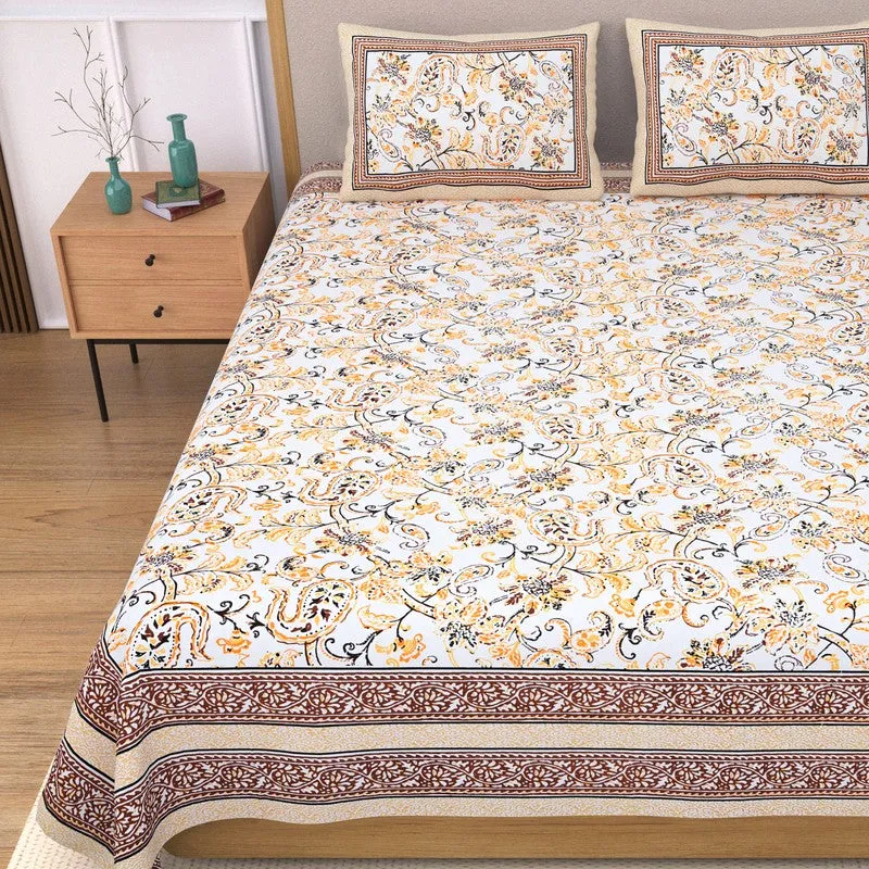 Sheetora Floral Cotton Bedsheet (Brown) - 240 TC media 4