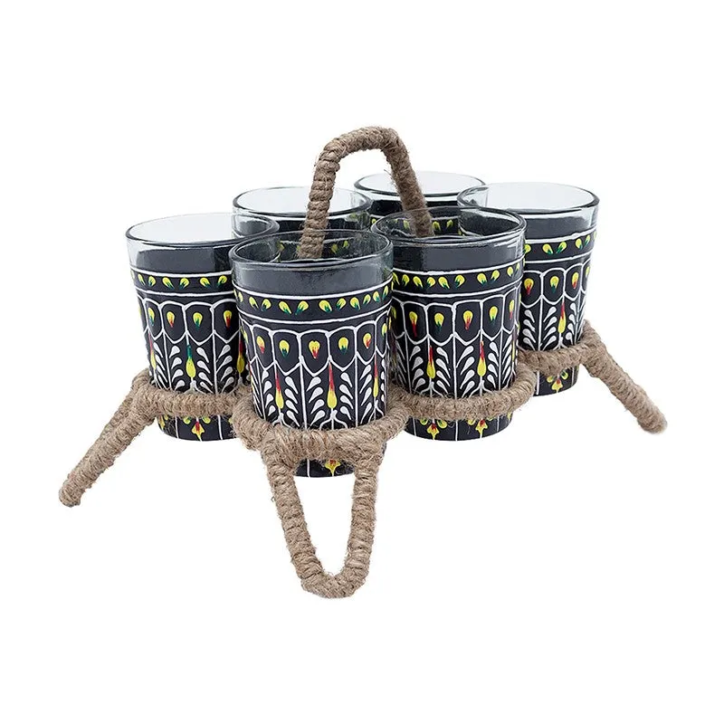 Brew Serve Handpainted Tea Set With Stand (Black & Yellow) - Eight Piece Set media 7