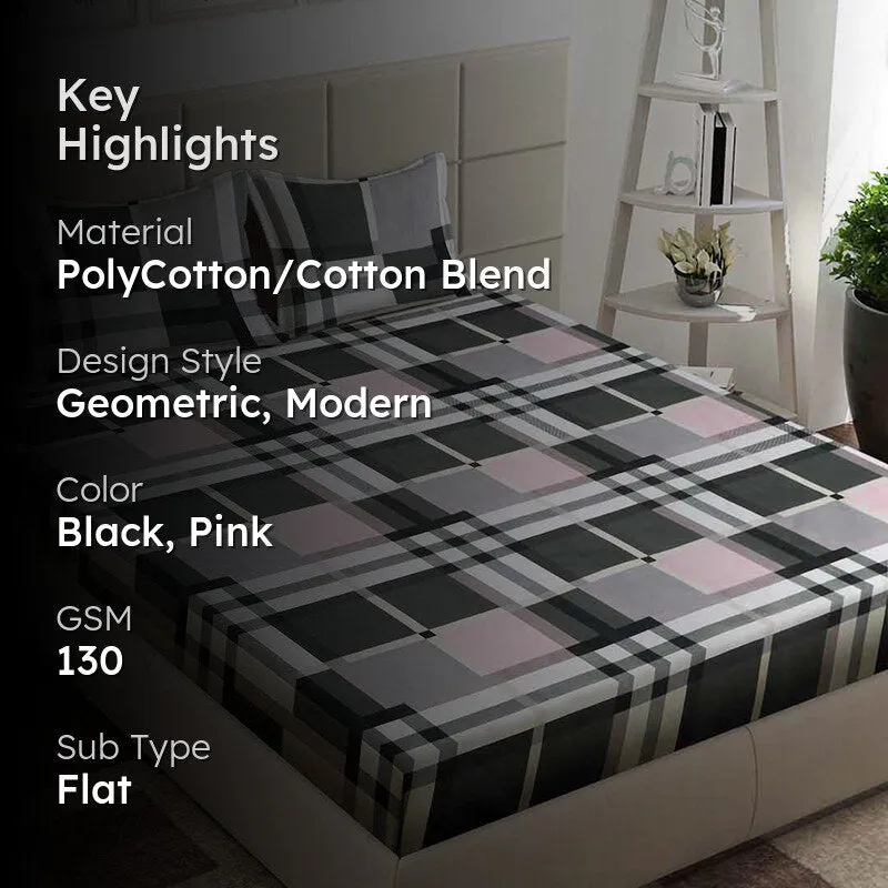 Pink Onyx Geometric Bedsheet - 130 GSM media 2