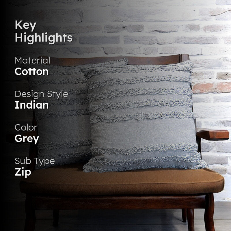 Thea Stripe Tufted Cushion Cover (LightGrey) - Set Of Two media 2