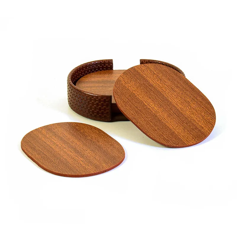 Tishue Faux Leather Coaster (Brown) - Seven Piece Set media 3