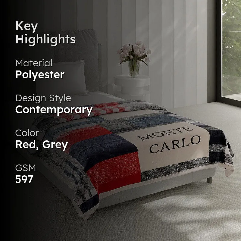 Monte Carlo Urban Color Block Blanket (Red,Grey) - 597 GSM media 2