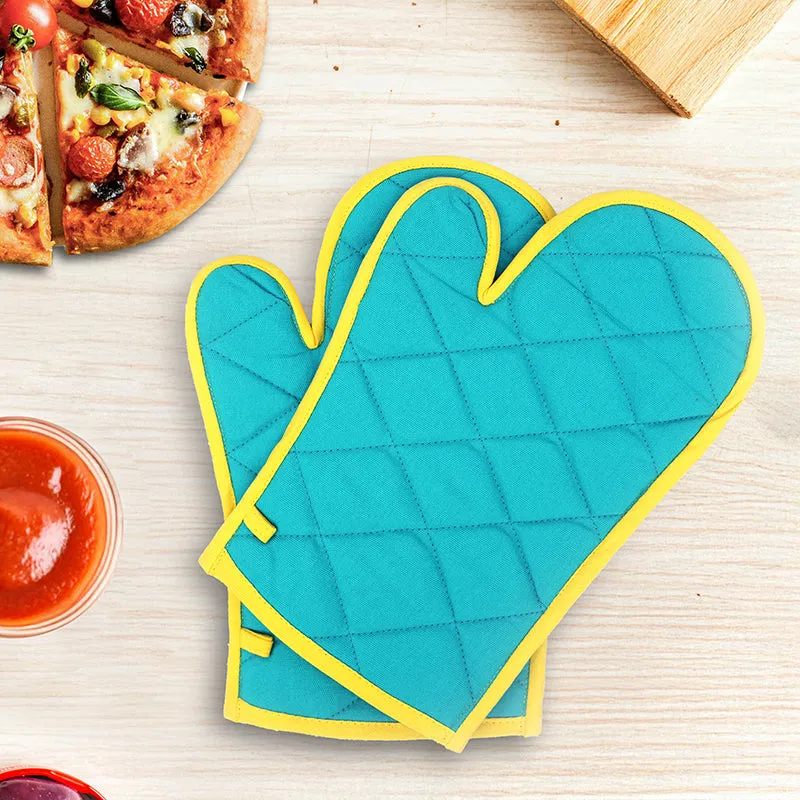 Swayam Teplo Kitchen Gloves (Aqua Blue & Yellow) - Set Of Two media 1
